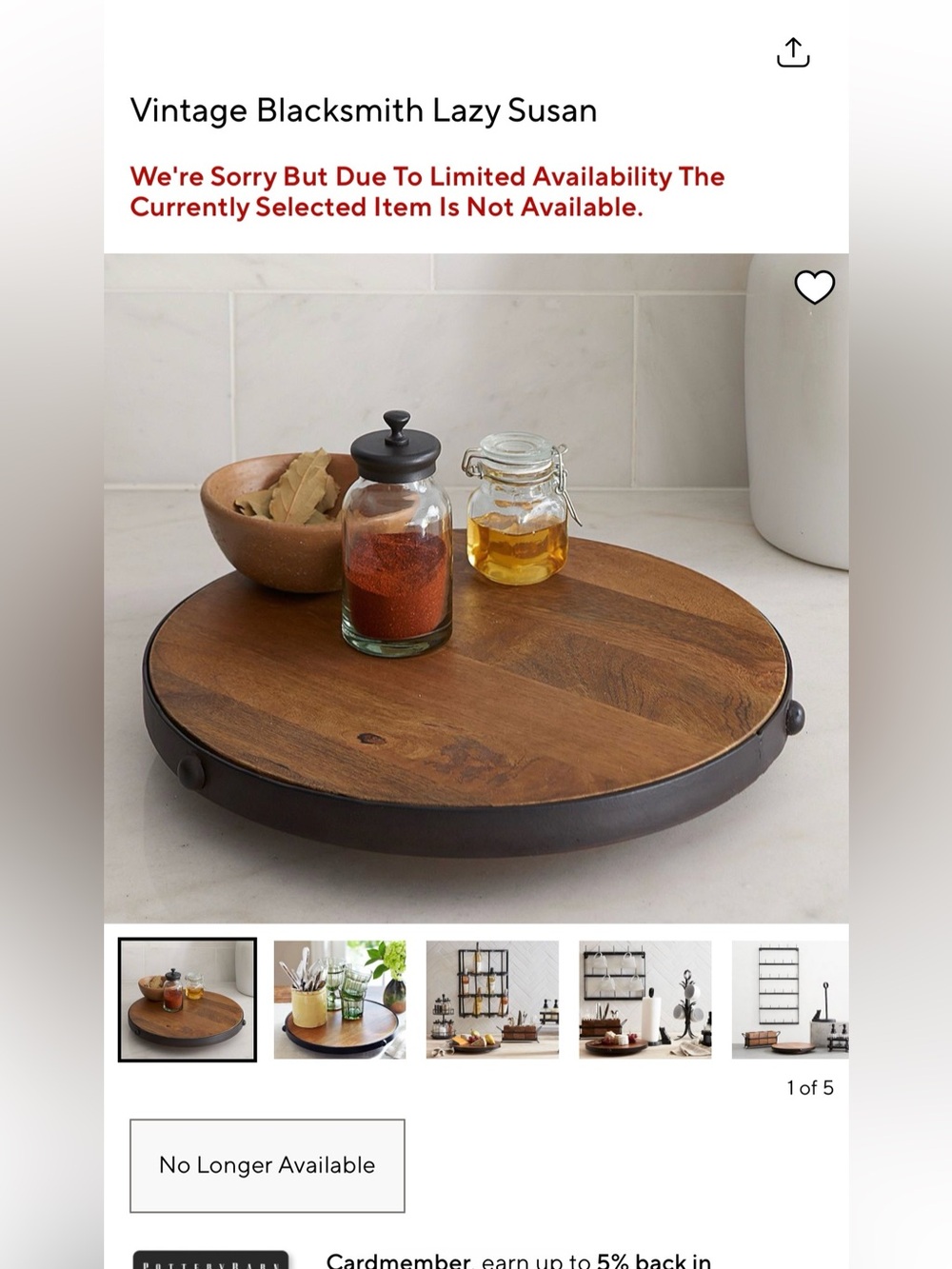 New Retired Pottery Barn Vintage Blacksmith Lazy Susan